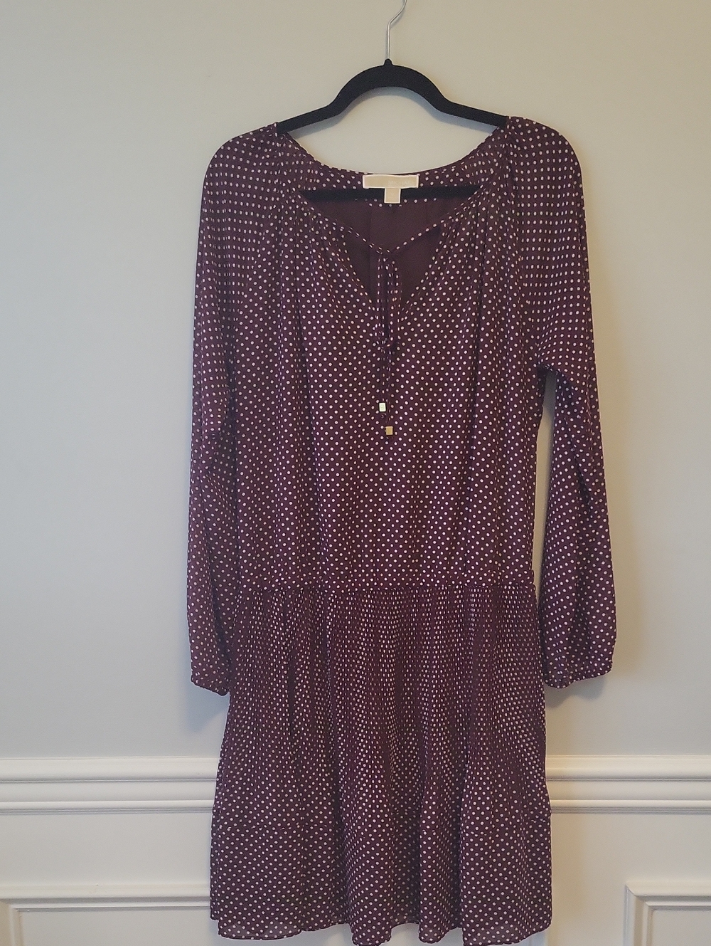 MICHAEL Michael Kors Burgundy Polka Dot Long Sleeve Dress